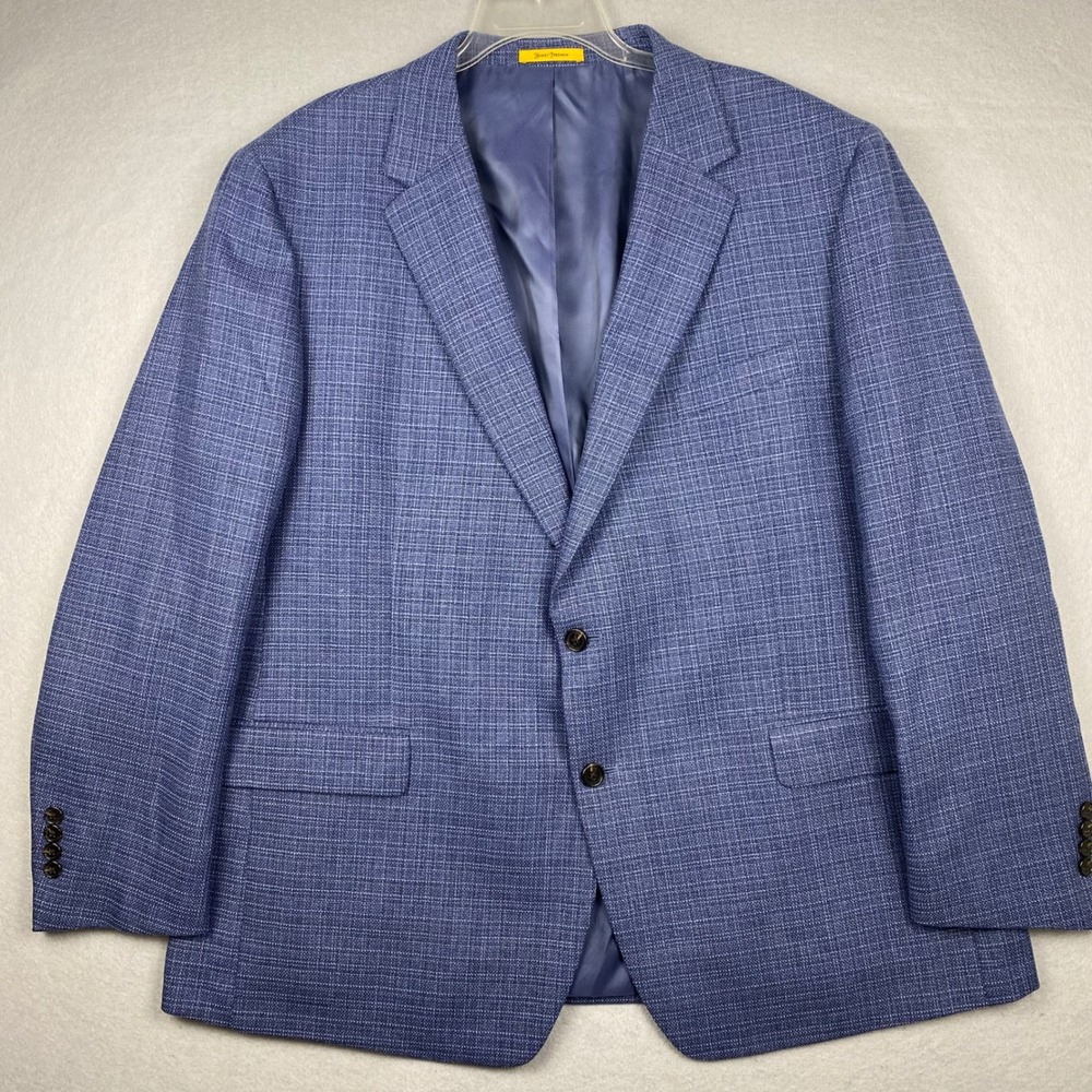 Hickey Freeman Blue Wool Silk Linen Textured Sport Coat Blazer 50R Mens